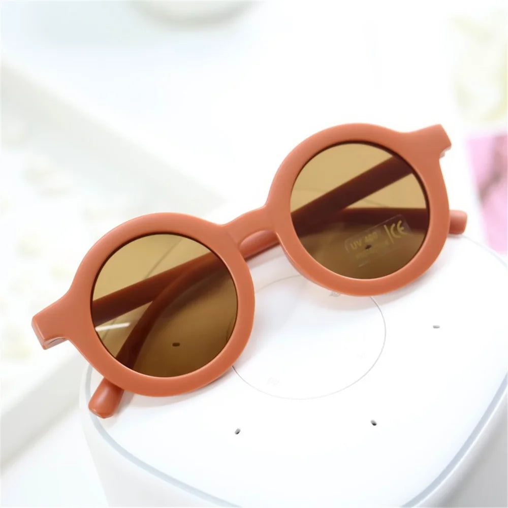 Lunettes de soleil pour enfants, rétro, couleur unie, résistantes aux ultraviolets, rondes, pratiques, vente en gros
