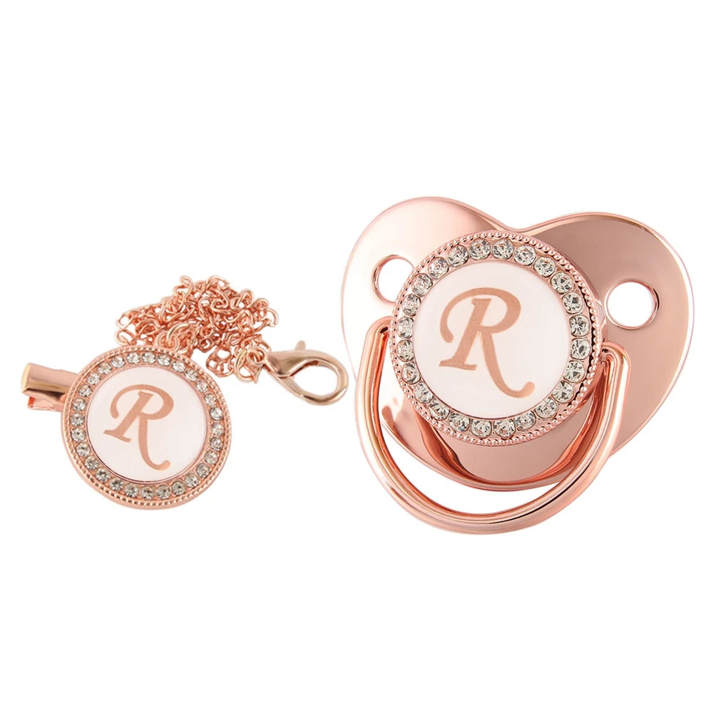 26 lettres bébé attache-sucette or Rose Bling porte-sucette Silicone sucette mamelon factice bébé douche cadeaux