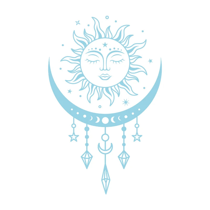 Celestial sun and moon wall stickers, bedroom wall decor, Boho, mystical magic moon, vinyl art sticker, car window decor
