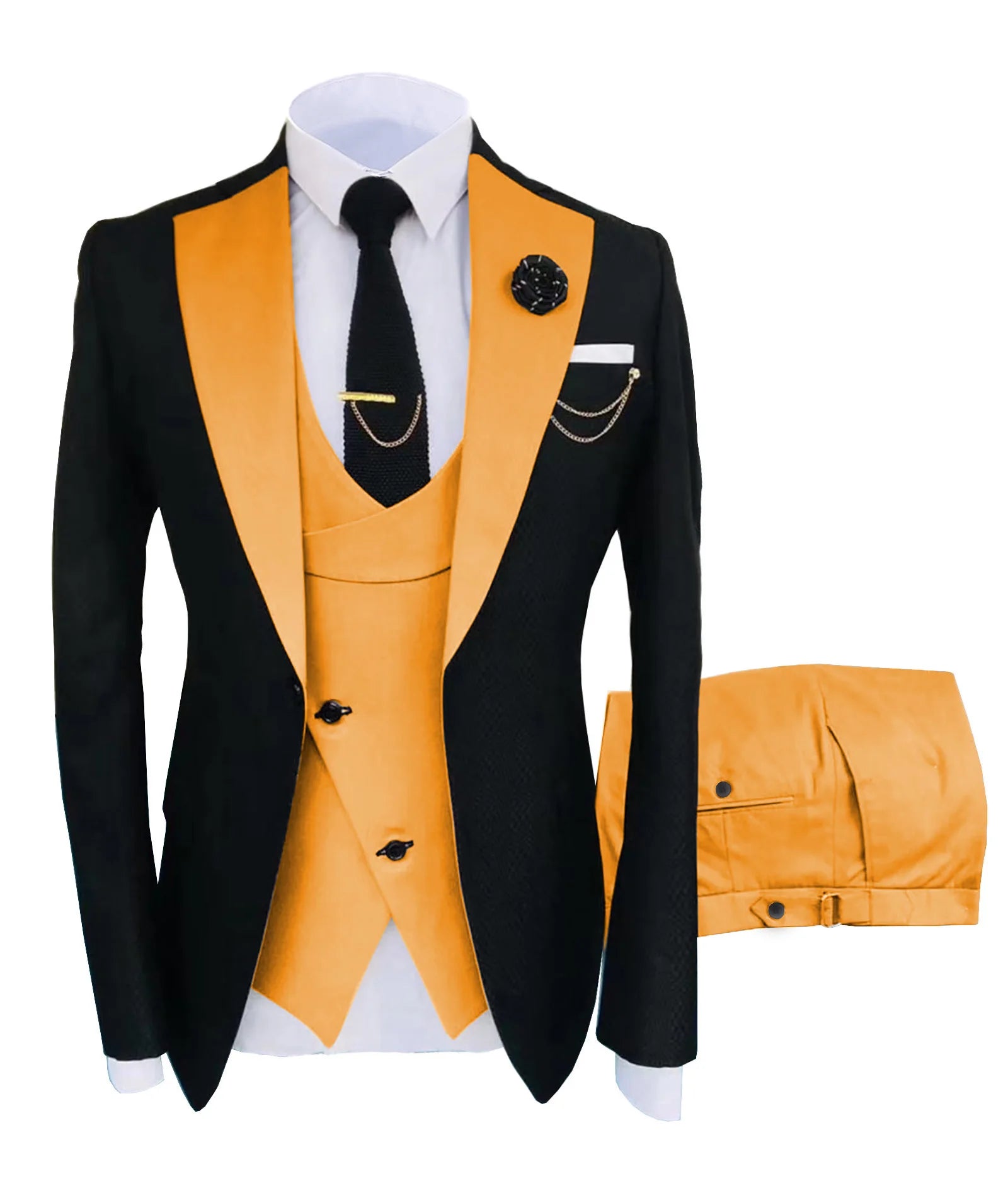 Men's Regular Fit Tuxedo Set, Dipped Jacket, Jacket and Enamel FJD, Popular Clothing, Luxury, Party, Stage, GroomTIME, New, 3 Pieces