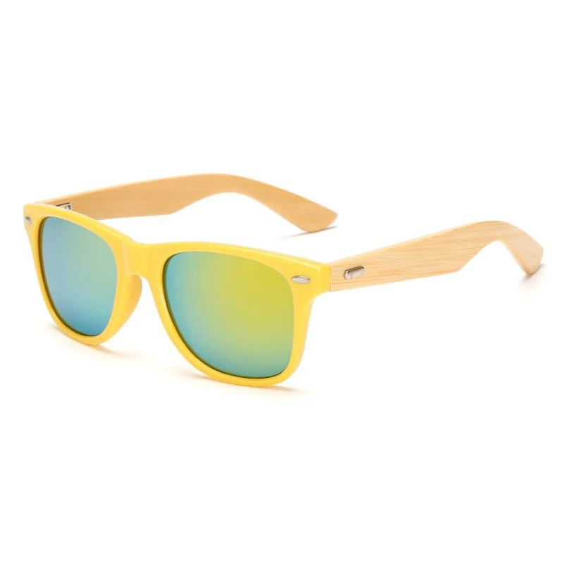 Lunettes de soleil carrées en bois de bambou pour hommes et femmes, design de marque, revêtement miroir, rétro, UV400