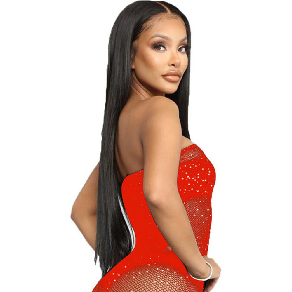 Fantaisie sexy plus Net Halterneck Mini robe dentelle lingerie tenue sans entrejambe érotique nuit sous-vêtements pour femmes maille serré appel