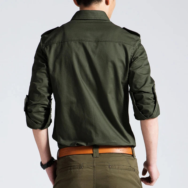 Chemises militaires pour hommes 2025 automne à manches longues vêtements de travail décontractés chemises de poche Camisas mince solide chemises militaires pour hommes Chemise Homme