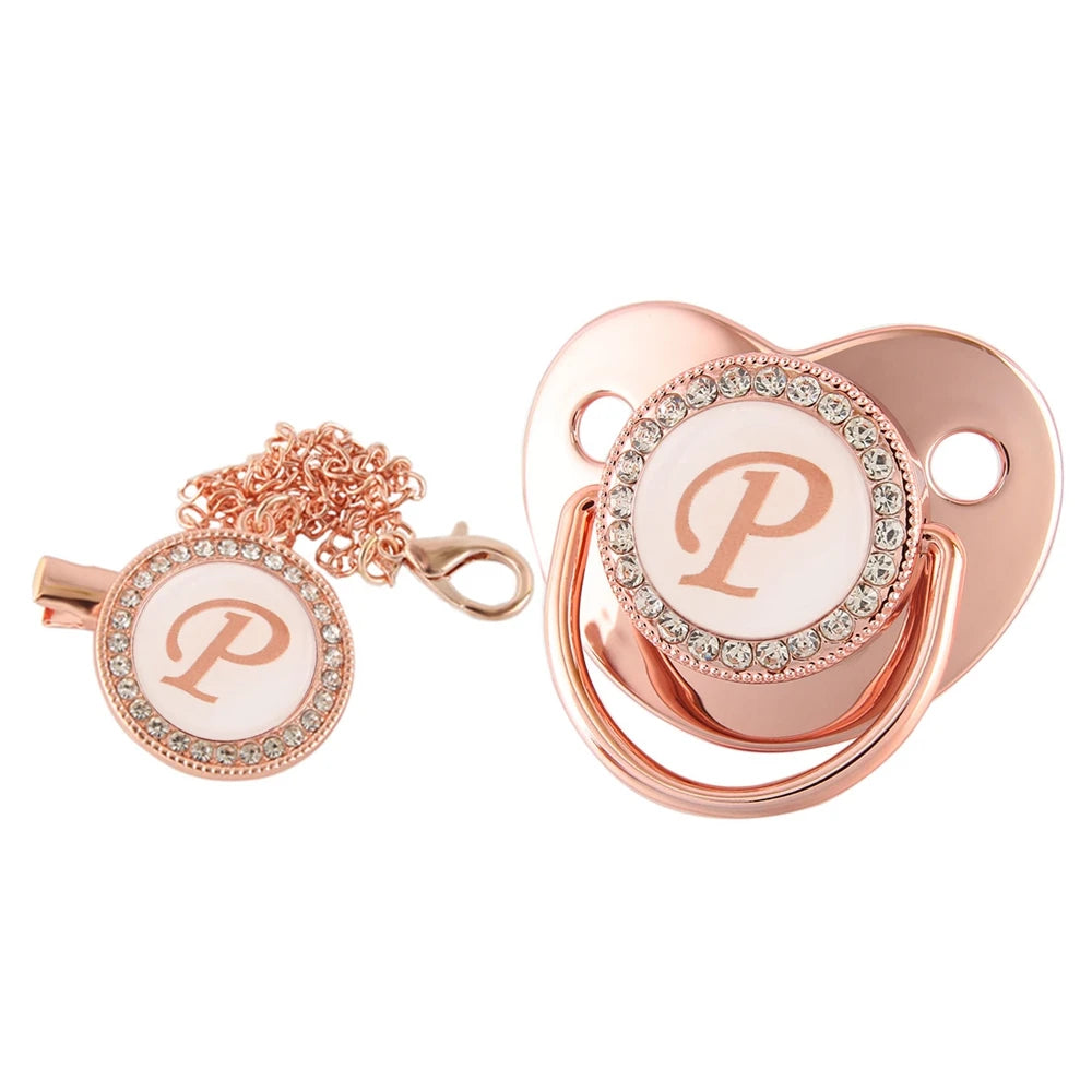 26 lettres bébé attache-sucette or Rose Bling porte-sucette Silicone sucette mamelon factice bébé douche cadeaux