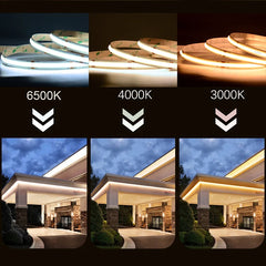 UL 320 Listed COB LED Strip Light, 480 LEDs/m, 16.4 feet of high-density flexible tape, 3000-6500K, RA90, Dimmable LED Lights, DC12V 24V
