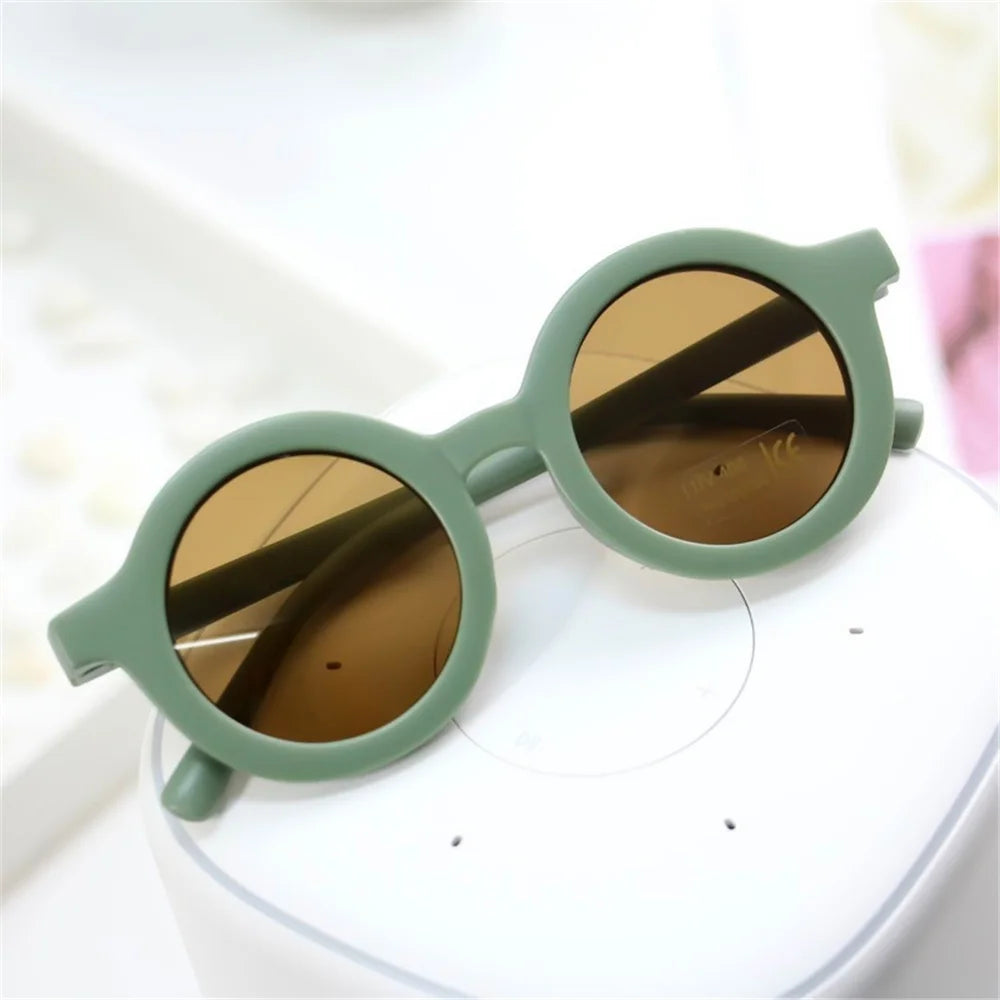 Lunettes de soleil pour enfants, rétro, couleur unie, résistantes aux ultraviolets, rondes, pratiques, vente en gros