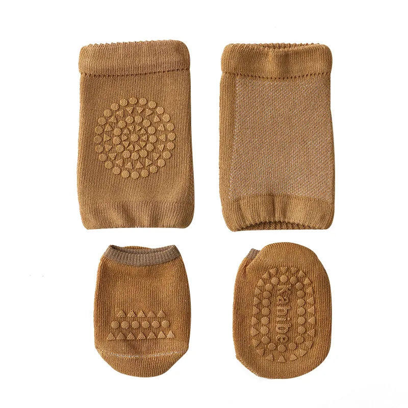 Ensemble de chaussettes et genouillères pour bébé, pour filles et garçons, couleur unie, antidérapantes, sécurité pour enfants rampantes, protection des jambes et des genoux
