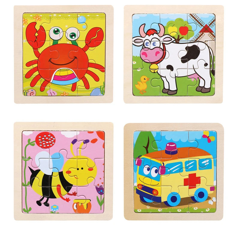 Puzzle en bois de petite taille, jouets Montessori pour bébé, jeu de société 3D, jouets éducatifs, cadeau pour enfants, 9 pièces
