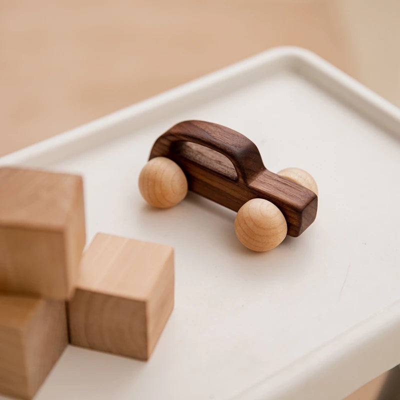 Décennie s de voiture en bois de hêtre pour bébé, jouets de dessin animé, Van dos Montessori, jouets de dentition pour enfants, cadeau d'anniversaire pour nouveau-né