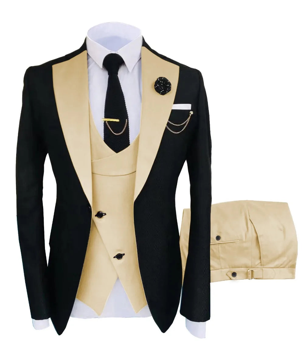 Men's Regular Fit Tuxedo Set, Dipped Jacket, Jacket and Enamel FJD, Popular Clothing, Luxury, Party, Stage, GroomTIME, New, 3 Pieces