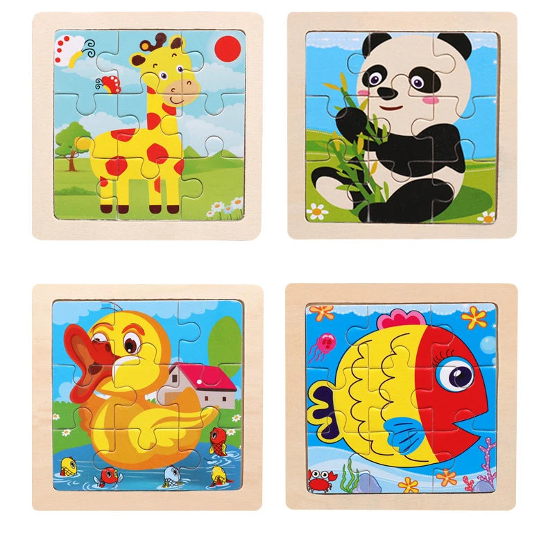 Puzzle en bois de petite taille, jouets Montessori pour bébé, jeu de société 3D, jouets éducatifs, cadeau pour enfants, 9 pièces