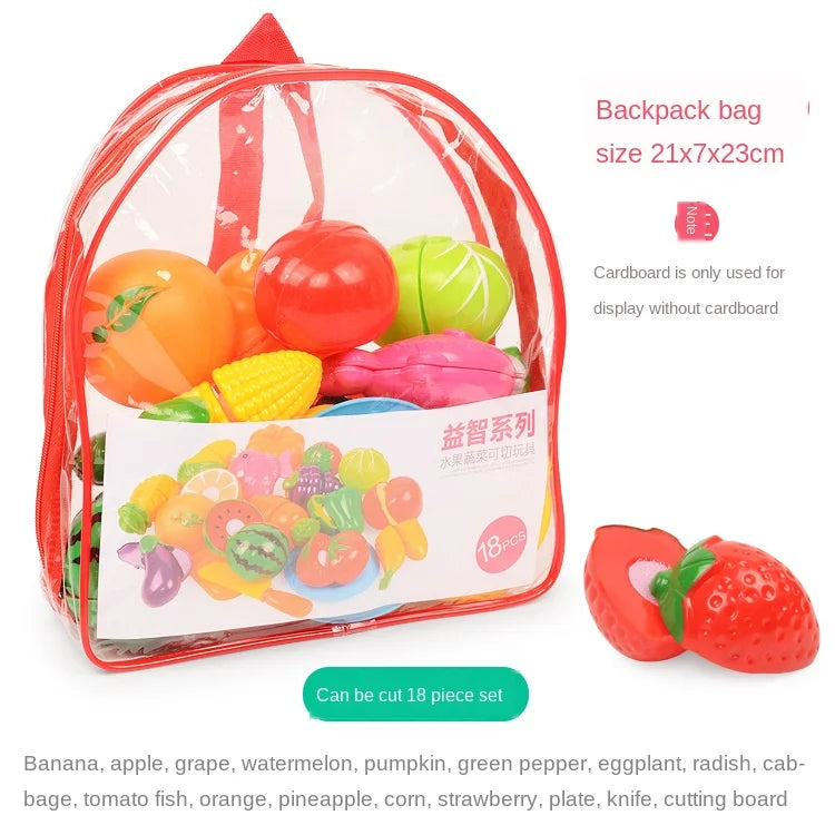 Jouets alimentaires de cuisine avec panier de rangement, jouets pour tout-petits, jeu de découpe, semblant de fruits et accessoires, shopping