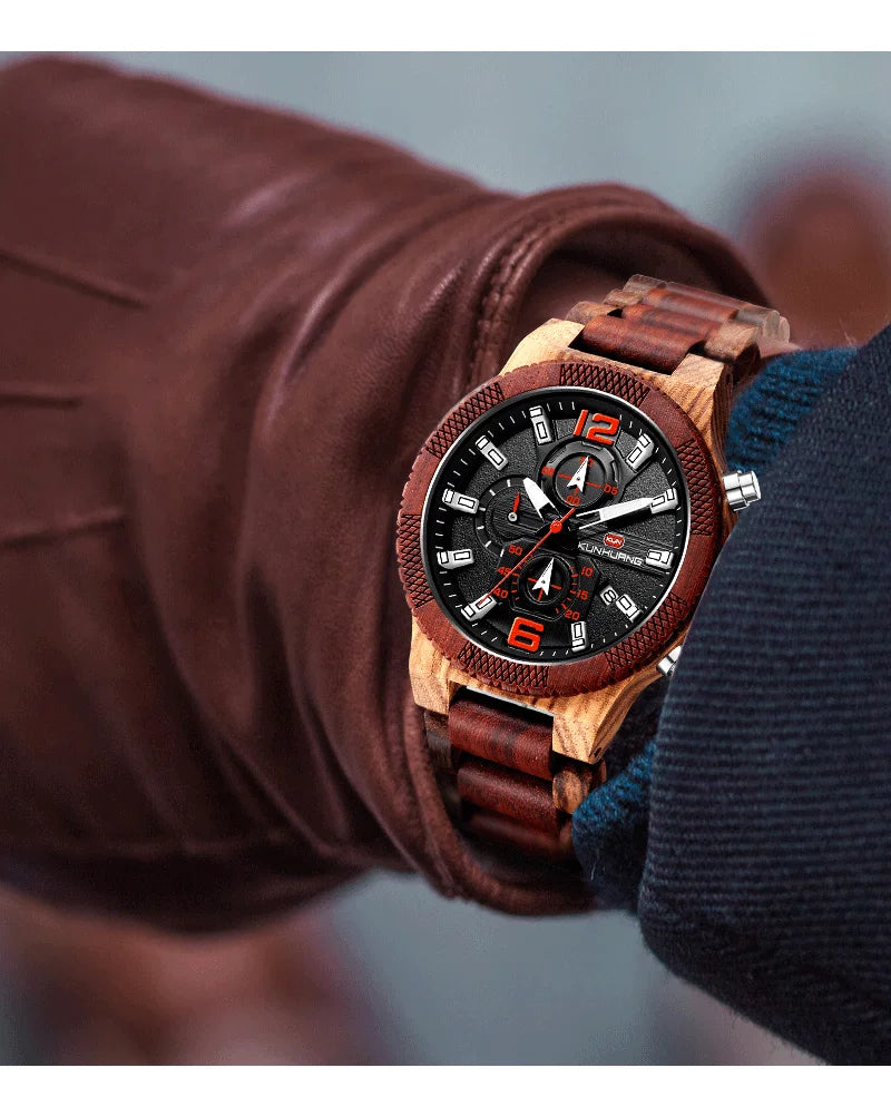 Montres en bois pour hommes montre en bois multi-fonction lumineuse de luxe montre rétro à Quartz pour hommes montres de Sport de mode Relogio