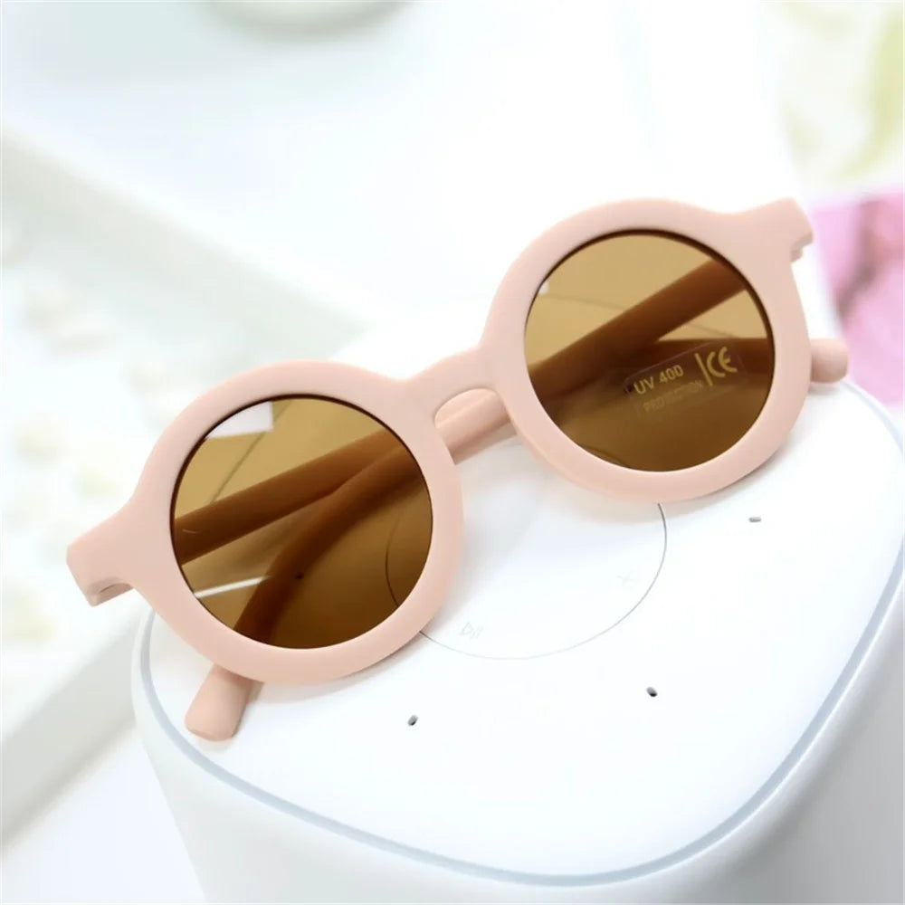 Lunettes de soleil pour enfants, rétro, couleur unie, résistantes aux ultraviolets, rondes, pratiques, vente en gros