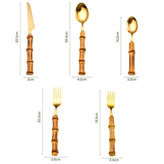 Couverts en bambou et acier inoxydable, service de table, en bois doré, pour la cuisine occidentale, couteau, fourchette, cuillère à café