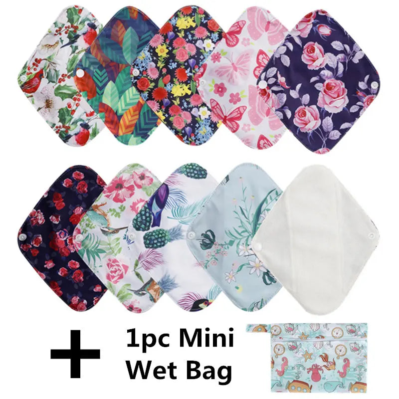 Serviettes hygiéniques réutilisables au charbon de bambou, 10 pièces, doublure de culotte lavable, serviettes menstruelles en coton pour maman et maternité