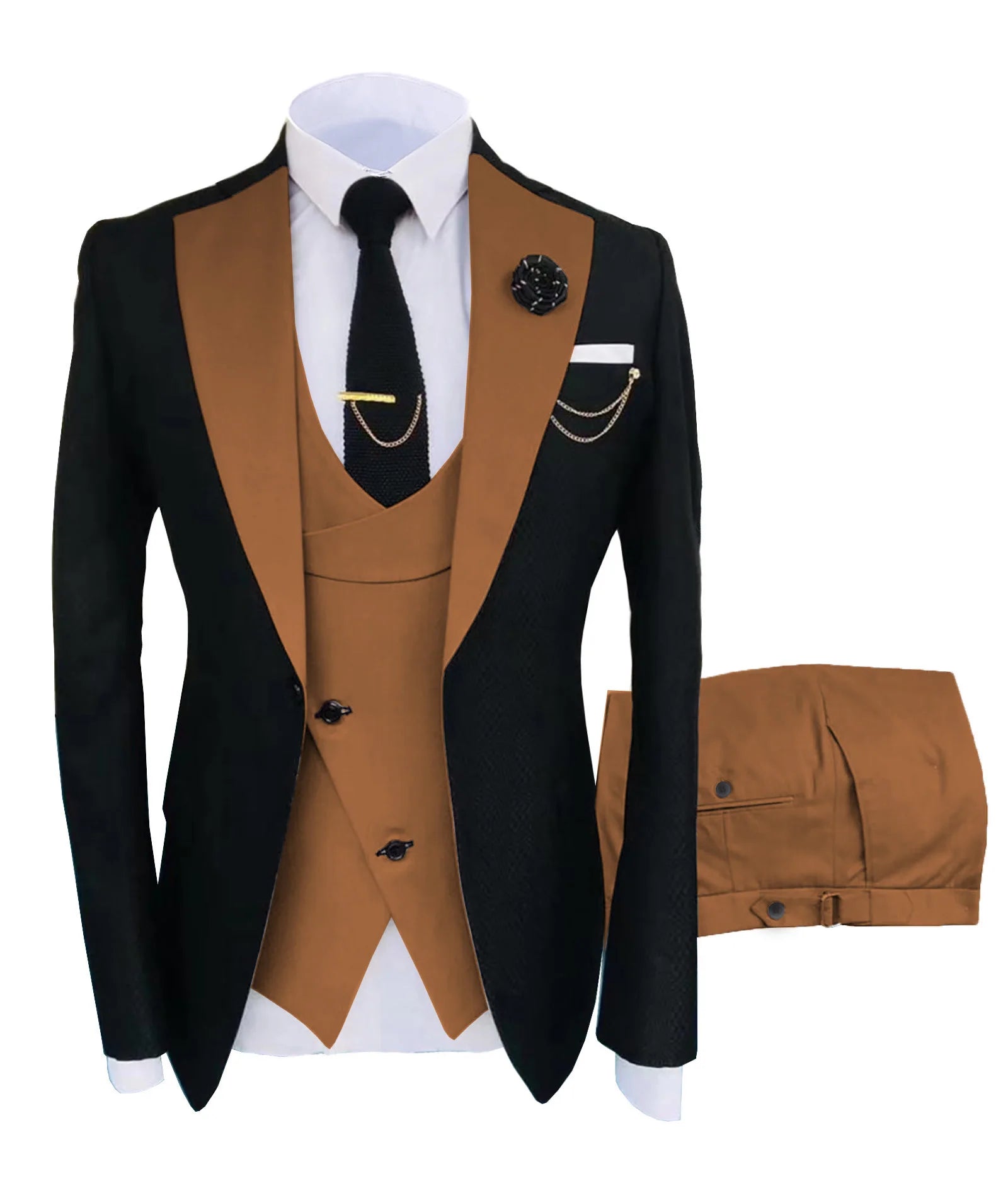Men's Regular Fit Tuxedo Set, Dipped Jacket, Jacket and Enamel FJD, Popular Clothing, Luxury, Party, Stage, GroomTIME, New, 3 Pieces