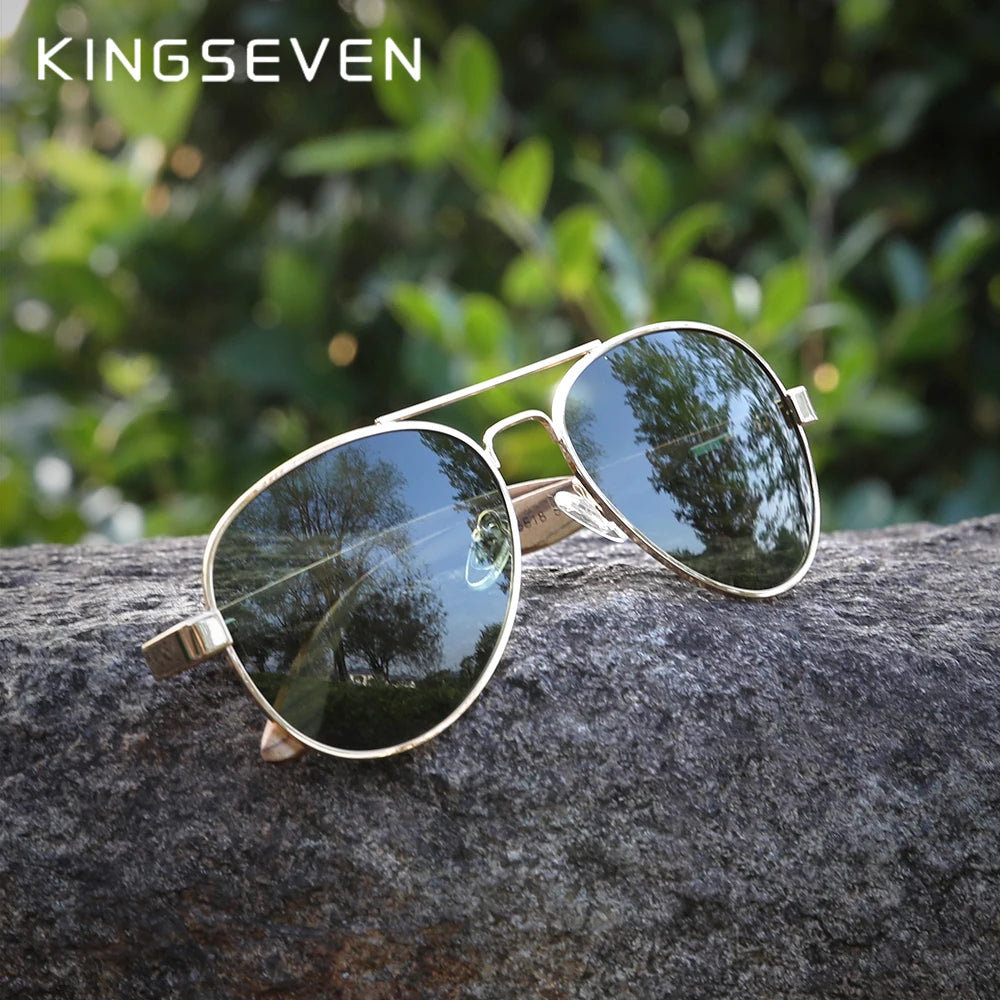 KINGSEVEN-Lunettes de soleil à monture en alliage de bois pour hommes et femmes, lunettes de soleil UV400, lunettes à verres polarisés HD, lunettes de camping, lunettes de pêche, haute qualité