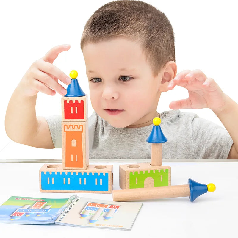 Puzzle en bois Montessori pour enfants, château de rêve changeant de bois, bloc de construction, jeu d'entraînement IQ, cadeau de pensée logique, jouets pour enfants
