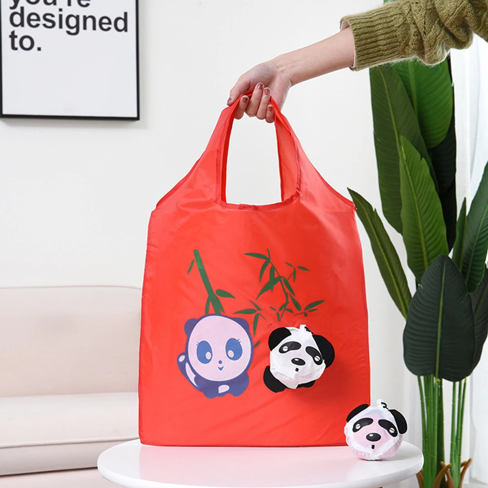 Sac de courses pliable écologique, sac à bandoulière réutilisable de dessin animé, sacs d'épicerie portables pour femmes, fourre-tout de rangement, organisateur de maison