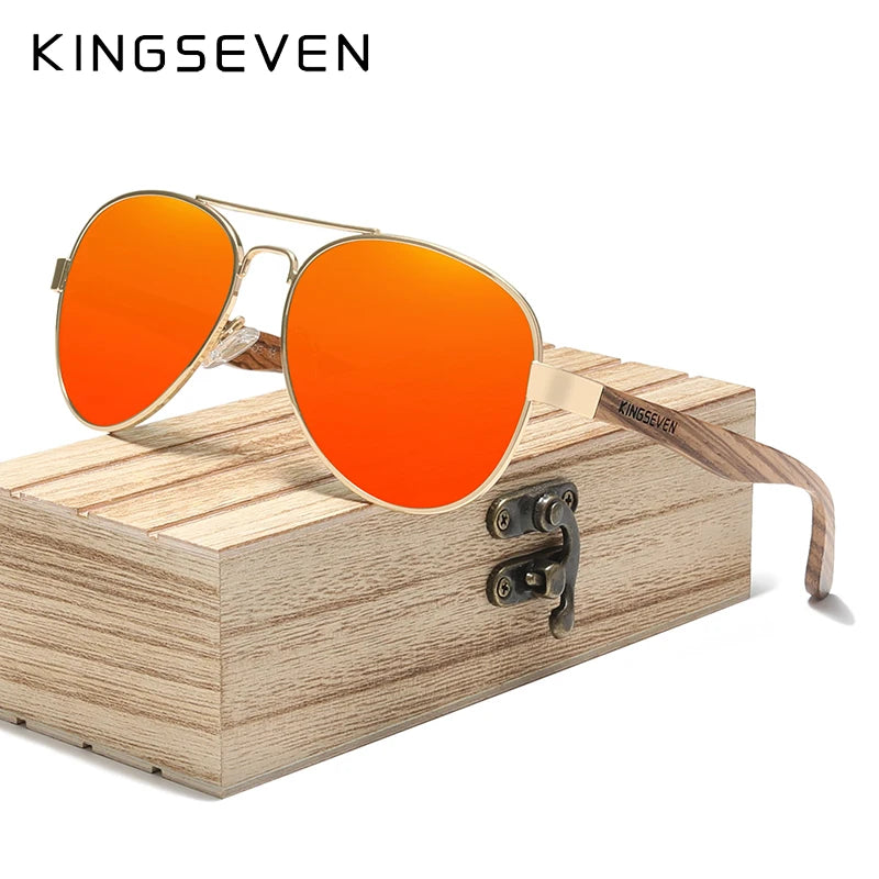 KINGSEVEN-Lunettes de soleil à monture en alliage de bois pour hommes et femmes, lunettes de soleil UV400, lunettes à verres polarisés HD, lunettes de camping, lunettes de pêche, haute qualité