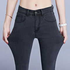 Jean pour femme maman jean bleu gris noir femme haute élastique 36 38 40 jean extensible femme denim lavé pantalon crayon maigre