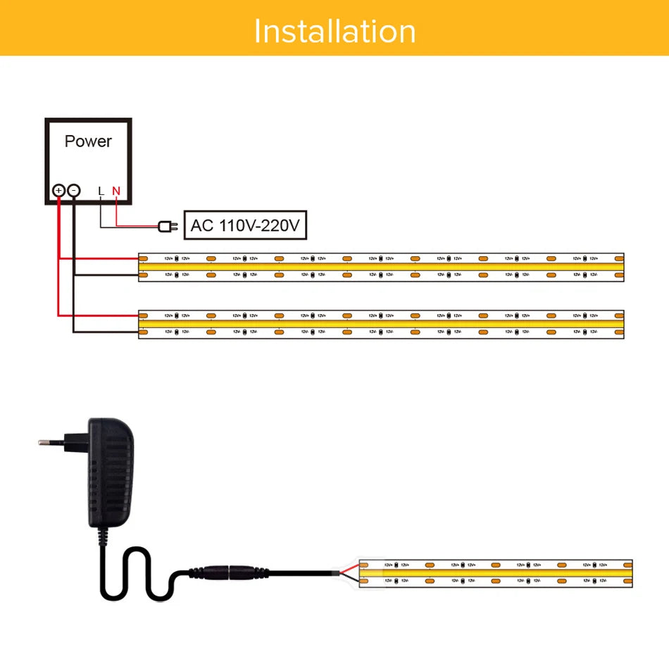 UL 320 Listed COB LED Strip Light, 480 LEDs/m, 16.4 feet of high-density flexible tape, 3000-6500K, RA90, Dimmable LED Lights, DC12V 24V