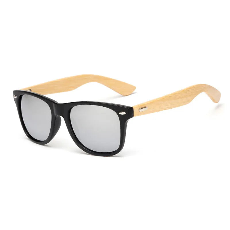 Lunettes de soleil carrées en bois de bambou pour hommes et femmes, design de marque, revêtement miroir, rétro, UV400