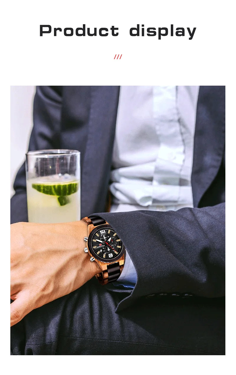 Montres en bois pour hommes montre en bois multi-fonction lumineuse de luxe montre rétro à Quartz pour hommes montres de Sport de mode Relogio