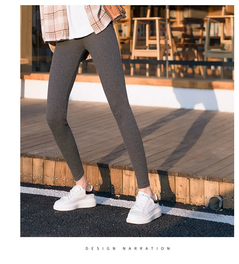 Women's Ribbed Leggings 2025 High Waist Autumn Winter Warm Cotton Leggings Casual Fashion Mesh 2XL Black Pants Sexy Leggings