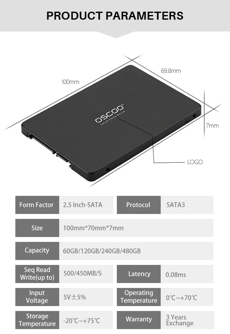 OSCOO 120GB SSD SATAIII 2.5 inch HDD 240GB SATA3 6GB/s Hard Drive for Laptop Internal SSD