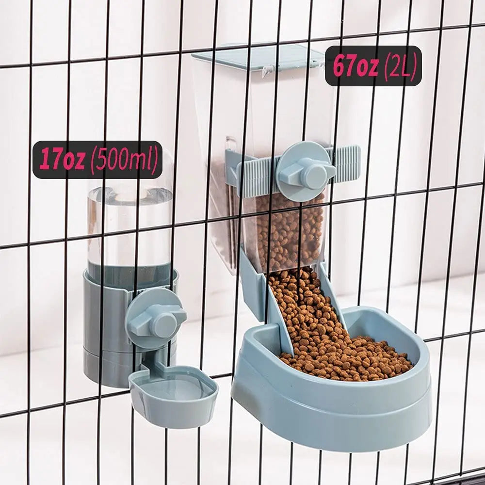 Automatic pet feeder, hanging cage, bowl, water bottle, food container, dispenser for puppies, cats, rabbits, birds, pet food product