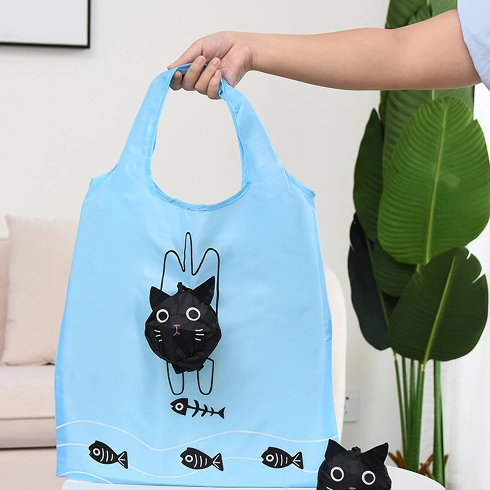Sac de courses pliable écologique, sac à bandoulière réutilisable de dessin animé, sacs d'épicerie portables pour femmes, fourre-tout de rangement, organisateur de maison