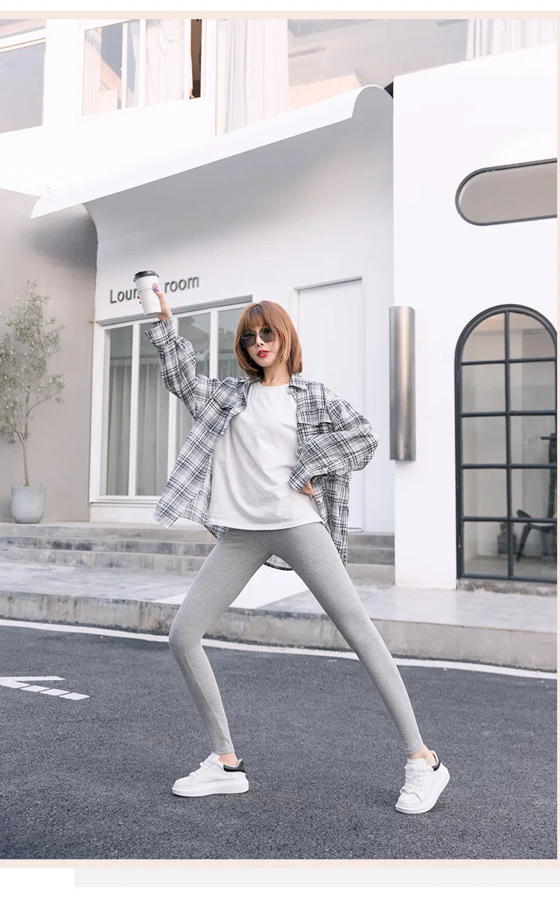 Women's Ribbed Leggings 2025 High Waist Autumn Winter Warm Cotton Leggings Casual Fashion Mesh 2XL Black Pants Sexy Leggings