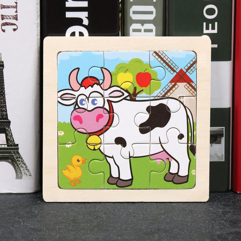 Puzzle en bois de petite taille, jouets Montessori pour bébé, jeu de société 3D, jouets éducatifs, cadeau pour enfants, 9 pièces