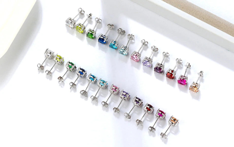 Effie Queen 925 boucles d'oreilles en argent Sterling pierre de naissance pour femmes AAA Zircon cubique 12 couleurs boucles d'oreilles mode fille bijoux SE84