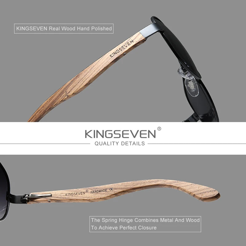 KINGSEVEN-Lunettes de soleil à monture en alliage de bois pour hommes et femmes, lunettes de soleil UV400, lunettes à verres polarisés HD, lunettes de camping, lunettes de pêche, haute qualité
