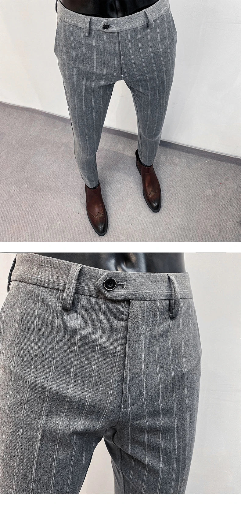 Men's Suit Formal Trousers, Men's Stretch Slim Fit Solid Color Casual Outfit Full Length Trousers, Fashion New Men's Clothing