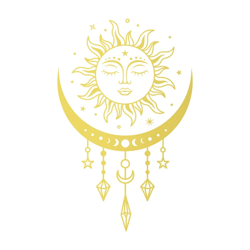 Celestial sun and moon wall stickers, bedroom wall decor, Boho, mystical magic moon, vinyl art sticker, car window decor