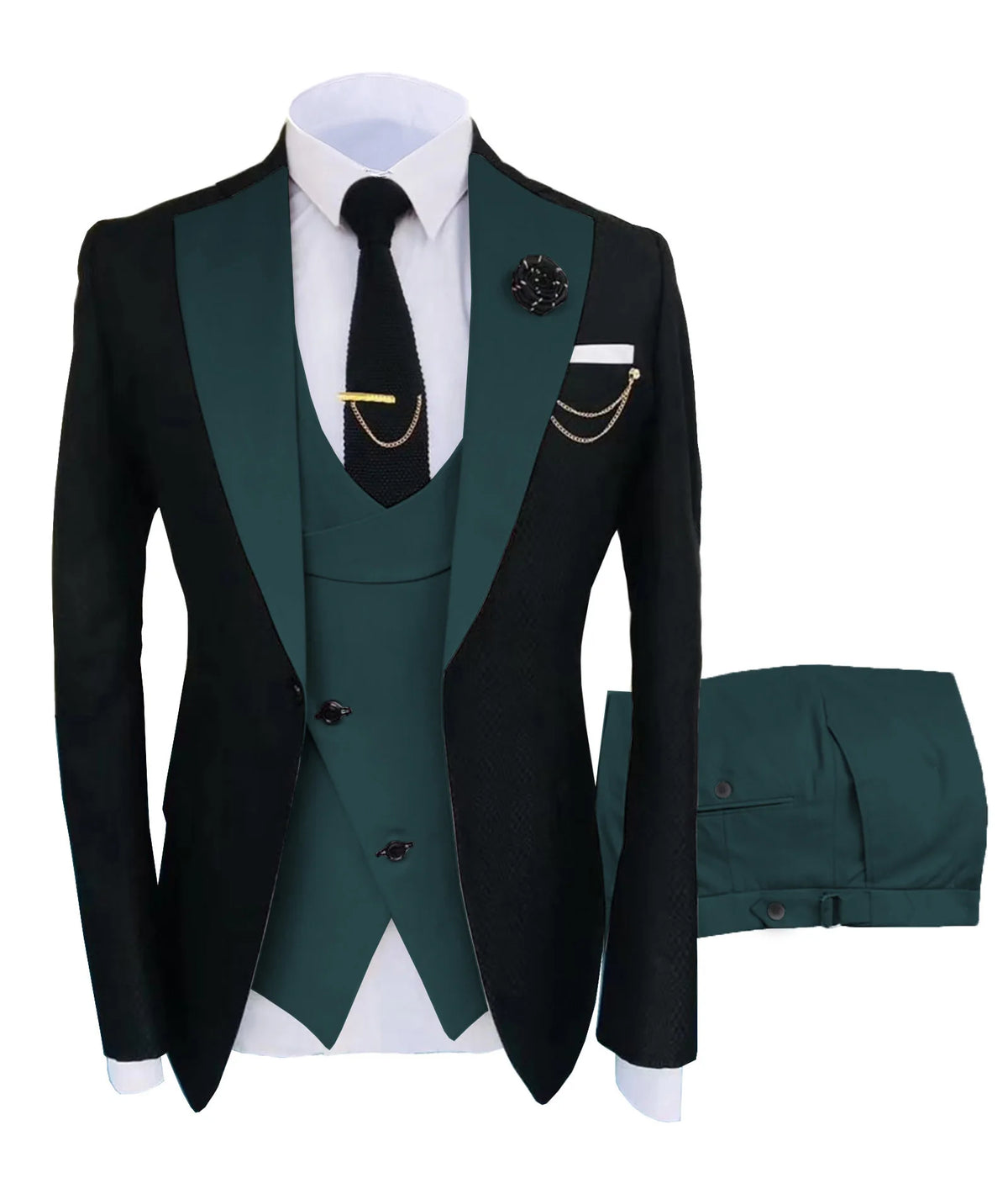Men's Regular Fit Tuxedo Set, Dipped Jacket, Jacket and Enamel FJD, Popular Clothing, Luxury, Party, Stage, GroomTIME, New, 3 Pieces