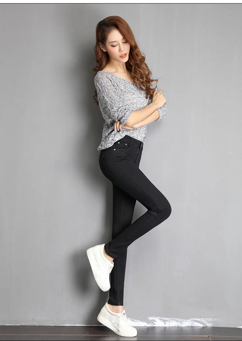 Jean pour femme maman jean bleu gris noir femme haute élastique 36 38 40 jean extensible femme denim lavé pantalon crayon maigre