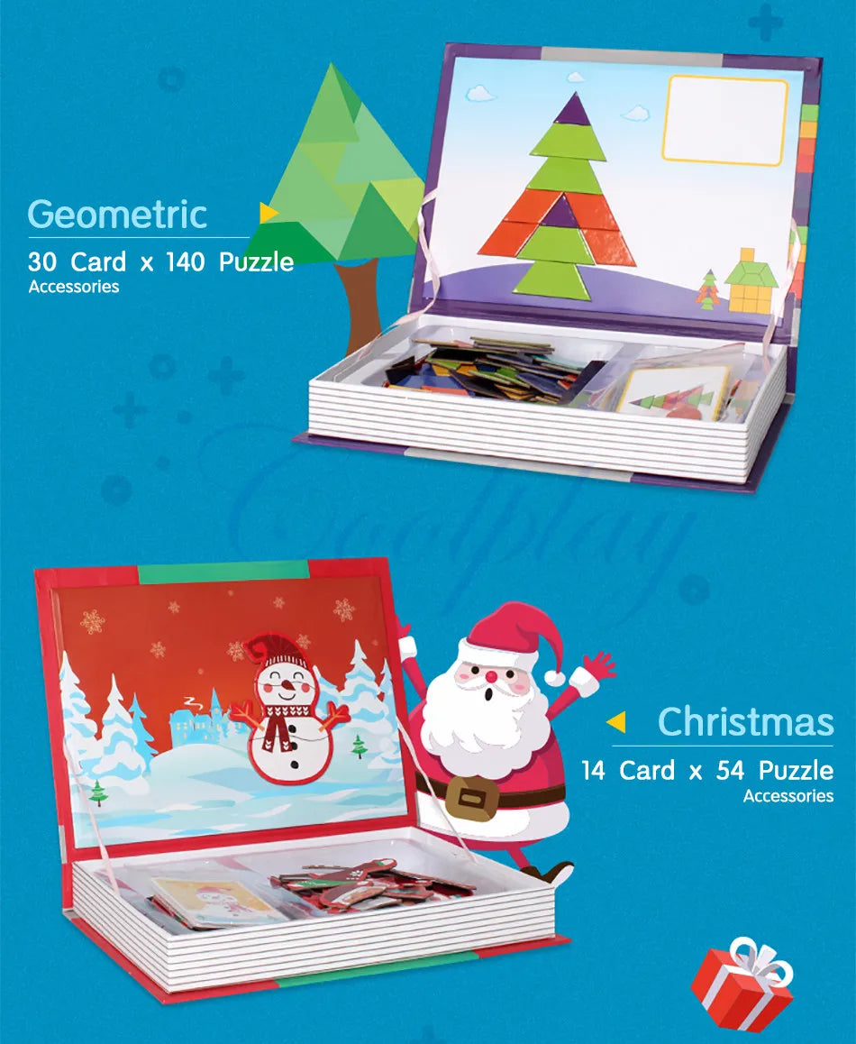 Livre de Puzzle magnétique pour enfants, jouets intelligents 3D, jeux d'entraînement cérébral, jouets éducatifs Montessori, cadeaux pour enfants, jouets de noël