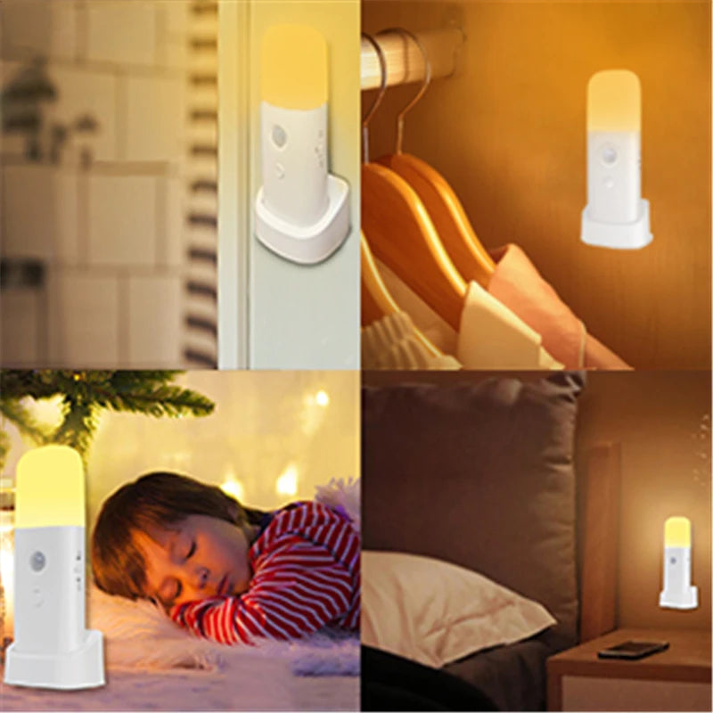 Veilleuse d'intérieur avec détecteur de mouvement, lumière LED à intensité variable rechargeable par USB, lampe de nuit portable activée par le mouvement pour chambre d'enfant
