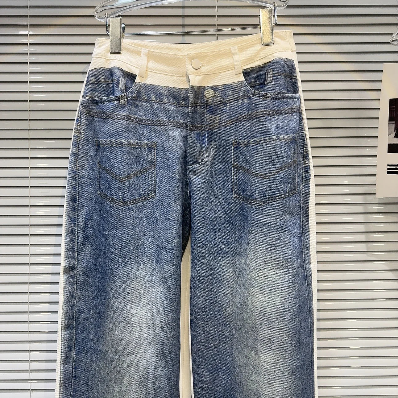 OUDINA Spring Silver Pipped High Waist Straight Wide Leg Pant Baggy Jeans Women's Pants &amp; Trousers