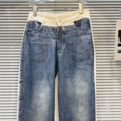 OUDINA Spring Silver Pipped High Waist Straight Wide Leg Pant Baggy Jeans Women's Pants &amp; Trousers