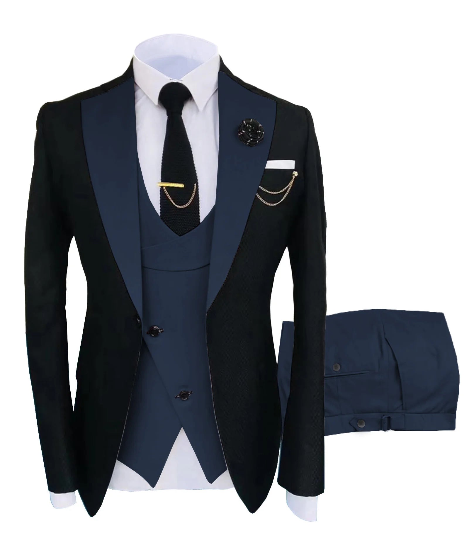 Men's Regular Fit Tuxedo Set, Dipped Jacket, Jacket and Enamel FJD, Popular Clothing, Luxury, Party, Stage, GroomTIME, New, 3 Pieces