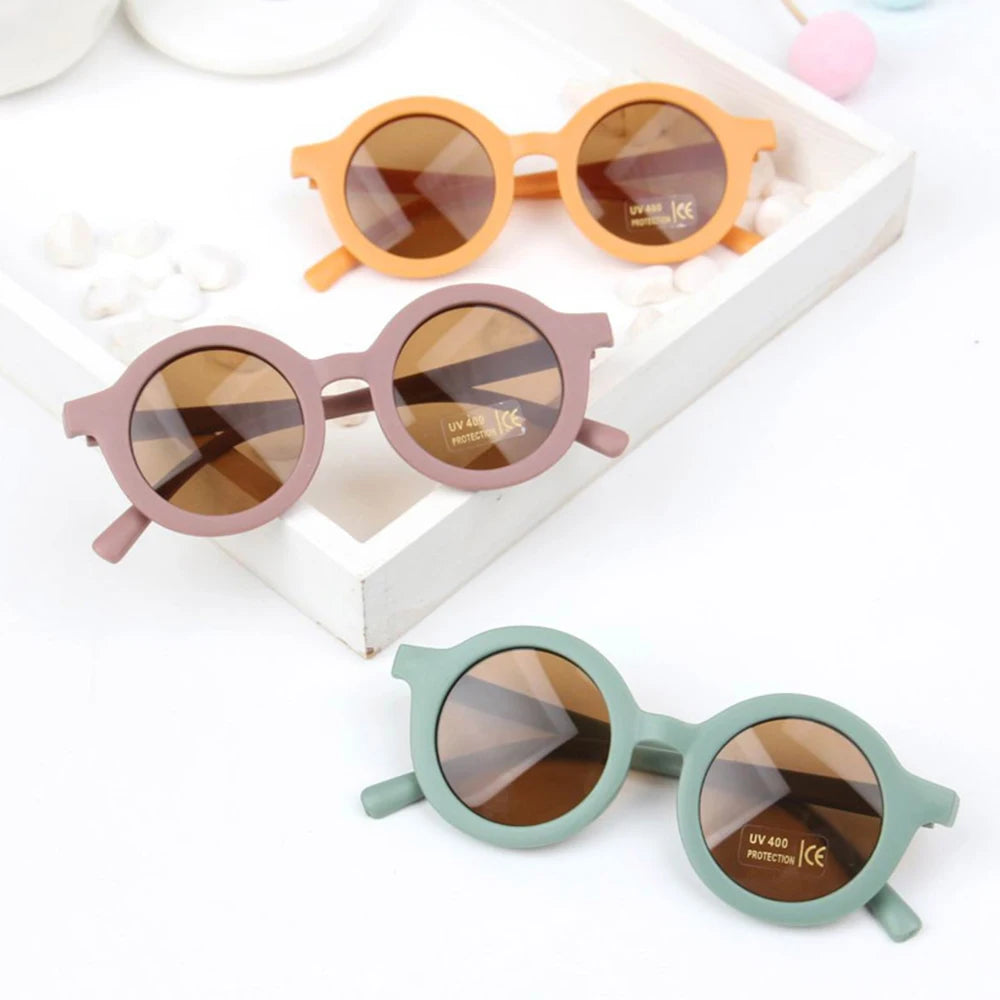 Lunettes de soleil pour enfants, rétro, couleur unie, résistantes aux ultraviolets, rondes, pratiques, vente en gros