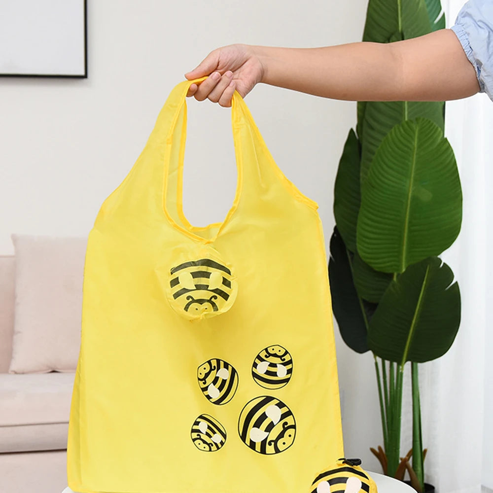 Sac de courses pliable écologique, sac à bandoulière réutilisable de dessin animé, sacs d'épicerie portables pour femmes, fourre-tout de rangement, organisateur de maison