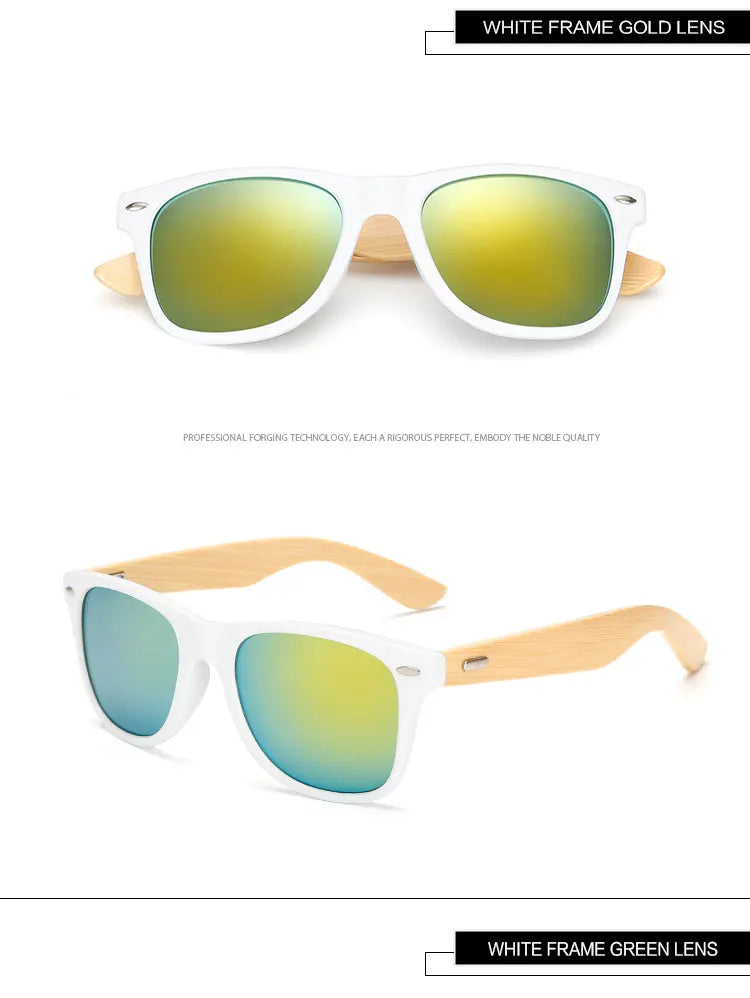 Lunettes de soleil carrées en bois de bambou pour hommes et femmes, design de marque, revêtement miroir, rétro, UV400