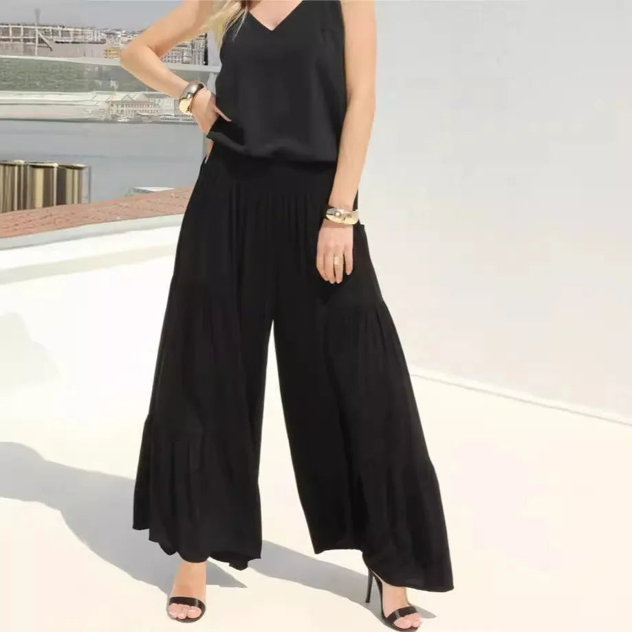 Boutique Wholesale 2024 Summer New Fashionable Solid Color Casual Loose Wide Leg Women's Pants